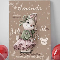 Personalizuota Mergaitės Gimimo Metrikų Iliustracija ant drobės  Drobe -  dovanokis.lt
