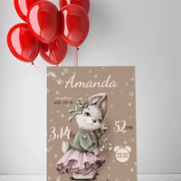 Personalizuota Mergaitės Gimimo Metrikų Iliustracija ant drobės  Drobe -  dovanokis.lt