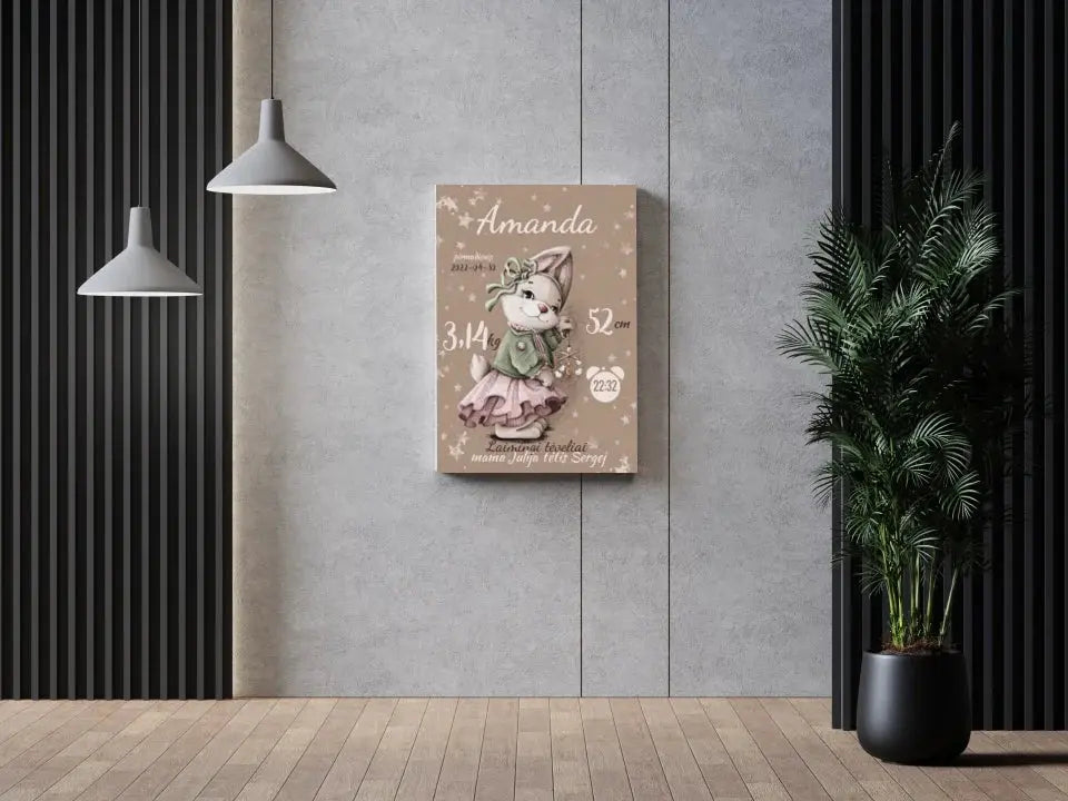 Personalizuota Mergaitės Gimimo Metrikų Iliustracija ant drobės  Drobe -  dovanokis.lt