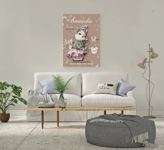 Personalizuota Mergaitės Gimimo Metrikų Iliustracija ant drobės  Drobe -  dovanokis.lt