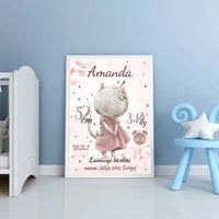 Personalizuota Mergaitės Gimimo Metrikų Iliustracija, plakatas su rėmeliu  Posteris(Plakatas) -  dovanokis.lt