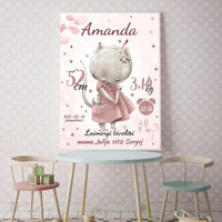 Personalizuota Mergaitės Gimimo Metrikų Iliustracija, plakatas su rėmeliu  Posteris(Plakatas) -  dovanokis.lt