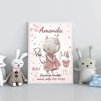 Personalizuota Mergaitės Gimimo Metrikų Iliustracija, plakatas su rėmeliu  Posteris(Plakatas) -  dovanokis.lt