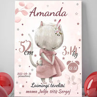 Personalizuota Mergaitės Gimimo Metrikų Iliustracija ant drobės  Drobe -  dovanokis.lt