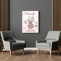 Personalizuota Mergaitės Gimimo Metrikų Iliustracija ant drobės  Drobe -  dovanokis.lt