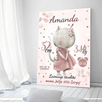 Personalizuota Mergaitės Gimimo Metrikų Iliustracija ant drobės  Drobe -  dovanokis.lt