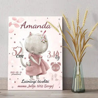 Personalizuota Mergaitės Gimimo Metrikų Iliustracija ant drobės  Drobe -  dovanokis.lt