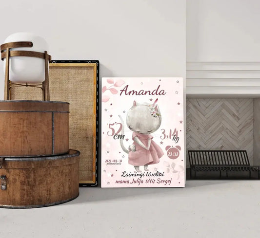 Personalizuota Mergaitės Gimimo Metrikų Iliustracija ant drobės  Drobe -  dovanokis.lt