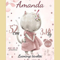 Personalizuota Mergaitės Gimimo Metrikų Iliustracija ant drobės  Drobe -  dovanokis.lt