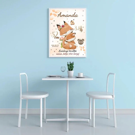 Personalizuota Mergaitės Gimimo Metrikų Iliustracija, plakatas su rėmeliu  Posteris(Plakatas) -  dovanokis.lt