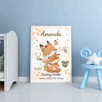 Personalizuota Mergaitės Gimimo Metrikų Iliustracija, plakatas su rėmeliu  Posteris(Plakatas) -  dovanokis.lt