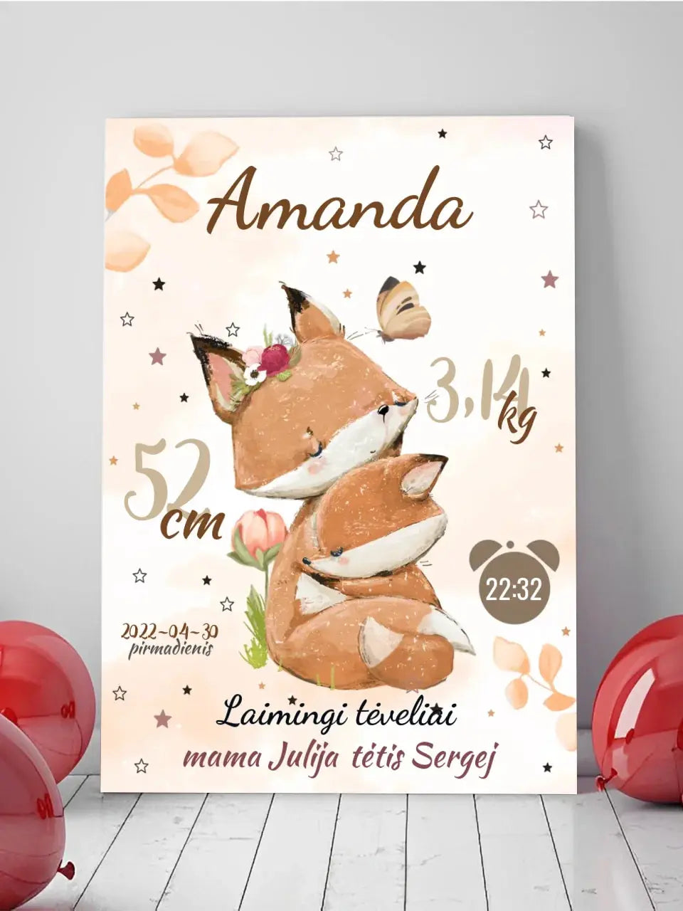 Personalizuota Mergaitės Gimimo Metrikų Iliustracija ant drobės  Drobe -  dovanokis.lt