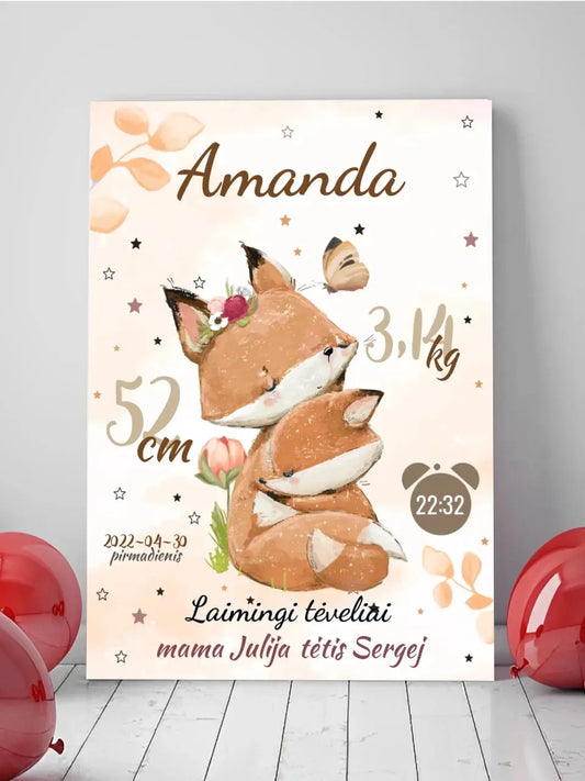 Personalizuota Mergaitės Gimimo Metrikų Iliustracija ant drobės  Drobe -  dovanokis.lt