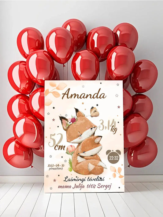 Personalizuota Mergaitės Gimimo Metrikų Iliustracija ant drobės  Drobe -  dovanokis.lt