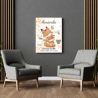 Personalizuota Mergaitės Gimimo Metrikų Iliustracija ant drobės  Drobe -  dovanokis.lt