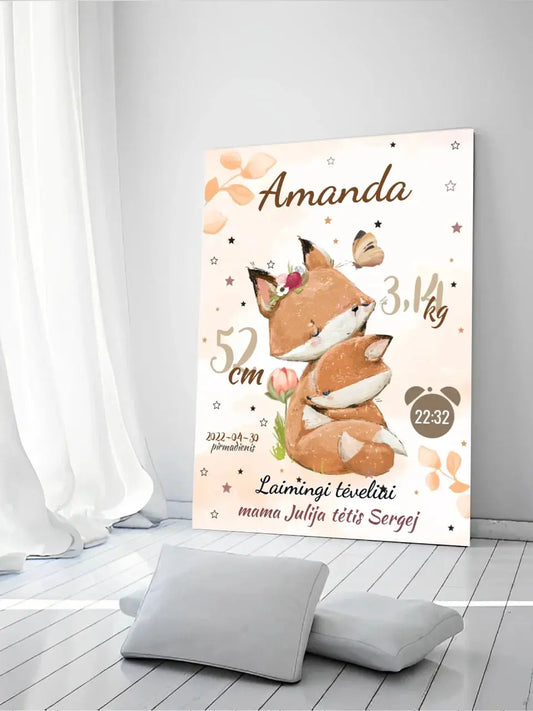 Personalizuota Mergaitės Gimimo Metrikų Iliustracija ant drobės  Drobe -  dovanokis.lt