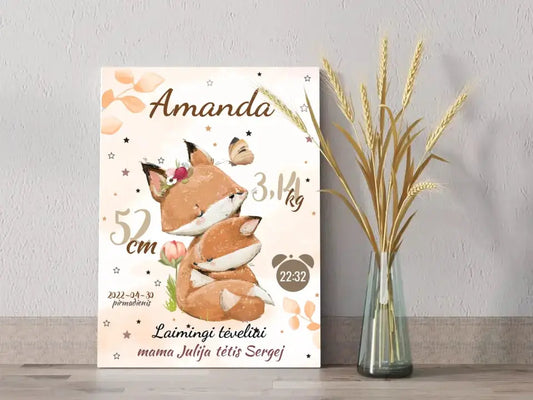 Personalizuota Mergaitės Gimimo Metrikų Iliustracija ant drobės  Drobe -  dovanokis.lt