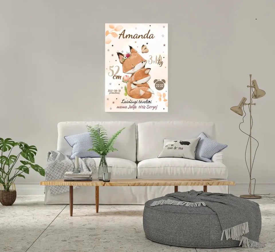 Personalizuota Mergaitės Gimimo Metrikų Iliustracija ant drobės  Drobe -  dovanokis.lt