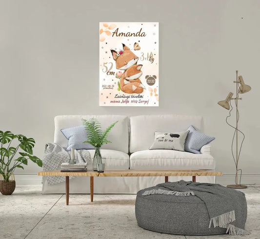 Personalizuota Mergaitės Gimimo Metrikų Iliustracija ant drobės  Drobe -  dovanokis.lt