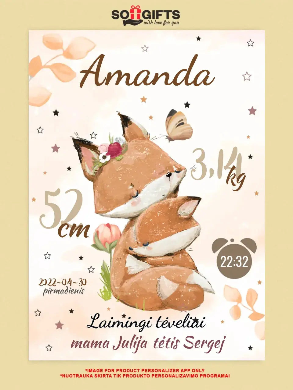 Personalizuota Mergaitės Gimimo Metrikų Iliustracija ant drobės  Drobe -  dovanokis.lt