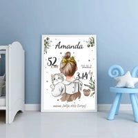 Personalizuota Mergaitės Gimimo Metrikų Iliustracija, plakatas su rėmeliu  Posteris(Plakatas) -  dovanokis.lt
