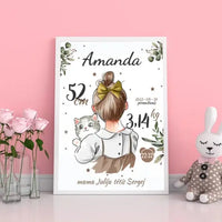 Personalizuota Mergaitės Gimimo Metrikų Iliustracija, plakatas su rėmeliu  Posteris(Plakatas) -  dovanokis.lt