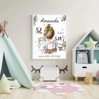 Personalizuota Mergaitės Gimimo Metrikų Iliustracija, plakatas su rėmeliu  Posteris(Plakatas) -  dovanokis.lt