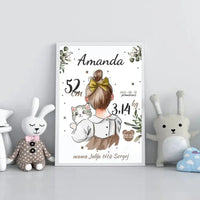 Personalizuota Mergaitės Gimimo Metrikų Iliustracija, plakatas su rėmeliu  Posteris(Plakatas) -  dovanokis.lt