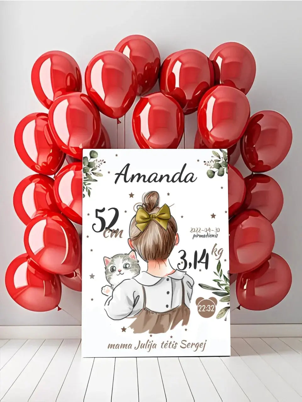 Personalizuota Mergaitės Gimimo Metrikų Iliustracija ant drobės  Drobe -  dovanokis.lt