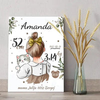 Personalizuota Mergaitės Gimimo Metrikų Iliustracija ant drobės  Drobe -  dovanokis.lt