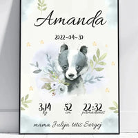 Personalizuota Mergaitės Gimimo Metrikų Iliustracija, plakatas su rėmeliu  Posteris(Plakatas) -  dovanokis.lt