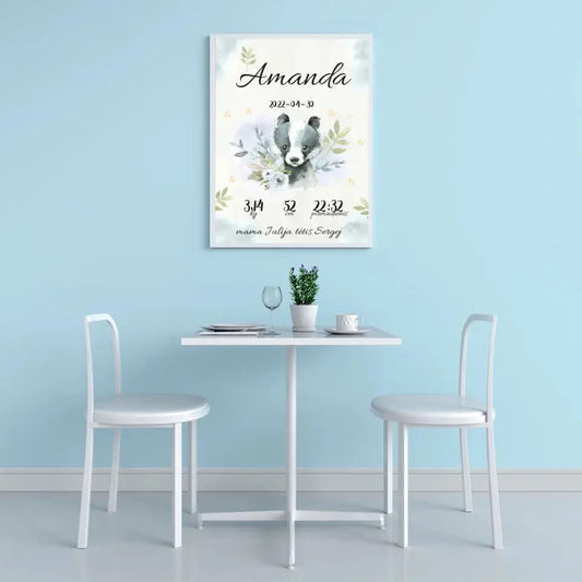 Personalizuota Mergaitės Gimimo Metrikų Iliustracija, plakatas su rėmeliu  Posteris(Plakatas) -  dovanokis.lt