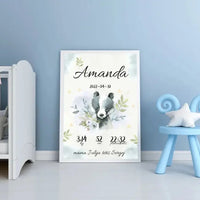 Personalizuota Mergaitės Gimimo Metrikų Iliustracija, plakatas su rėmeliu  Posteris(Plakatas) -  dovanokis.lt
