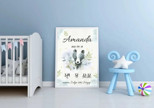 Personalizuota Mergaitės Gimimo Metrikų Iliustracija, plakatas su rėmeliu  Posteris(Plakatas) -  dovanokis.lt