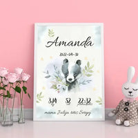 Personalizuota Mergaitės Gimimo Metrikų Iliustracija, plakatas su rėmeliu  Posteris(Plakatas) -  dovanokis.lt