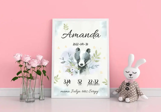 Personalizuota Mergaitės Gimimo Metrikų Iliustracija, plakatas su rėmeliu  Posteris(Plakatas) -  dovanokis.lt