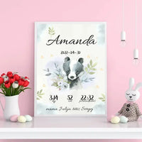 Personalizuota Mergaitės Gimimo Metrikų Iliustracija, plakatas su rėmeliu  Posteris(Plakatas) -  dovanokis.lt