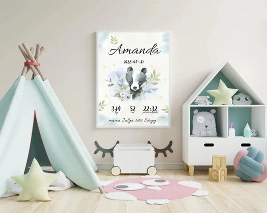 Personalizuota Mergaitės Gimimo Metrikų Iliustracija, plakatas su rėmeliu  Posteris(Plakatas) -  dovanokis.lt
