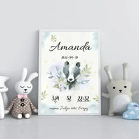 Personalizuota Mergaitės Gimimo Metrikų Iliustracija, plakatas su rėmeliu  Posteris(Plakatas) -  dovanokis.lt