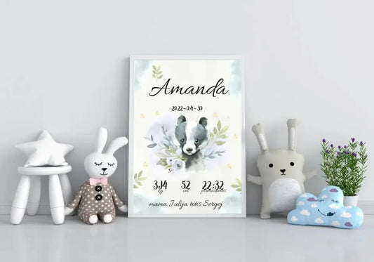Personalizuota Mergaitės Gimimo Metrikų Iliustracija, plakatas su rėmeliu  Posteris(Plakatas) -  dovanokis.lt
