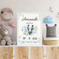 Personalizuota Mergaitės Gimimo Metrikų Iliustracija, plakatas su rėmeliu  Posteris(Plakatas) -  dovanokis.lt