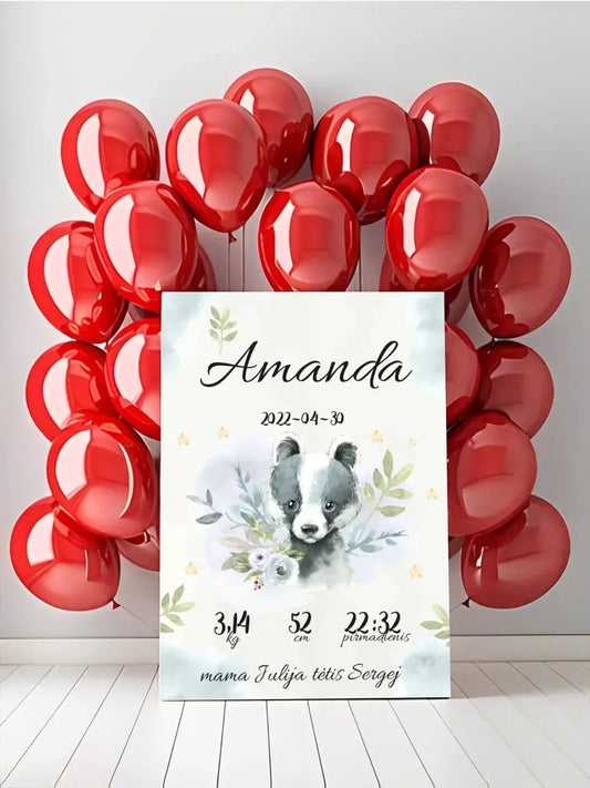 Personalizuota Mergaitės Gimimo Metrikų Iliustracija ant drobės  Drobe -  dovanokis.lt