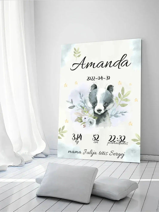 Personalizuota Mergaitės Gimimo Metrikų Iliustracija ant drobės  Drobe -  dovanokis.lt