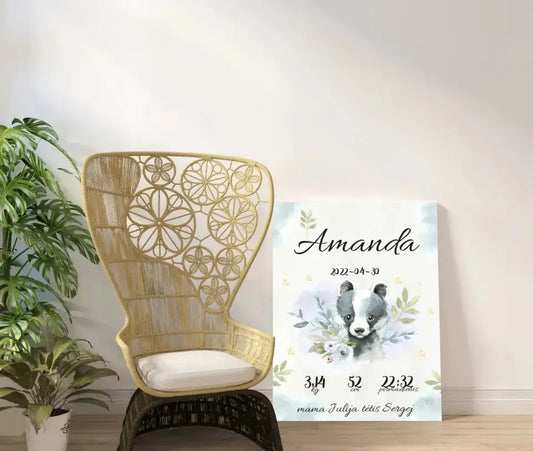 Personalizuota Mergaitės Gimimo Metrikų Iliustracija ant drobės  Drobe -  dovanokis.lt