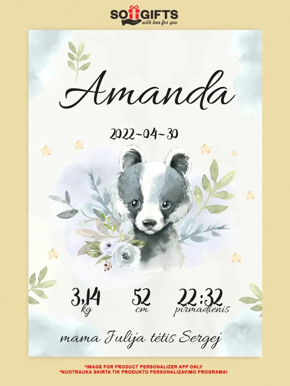 Personalizuota Mergaitės Gimimo Metrikų Iliustracija ant drobės  Drobe -  dovanokis.lt
