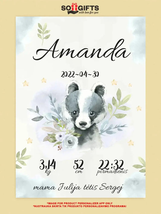 Personalizuota Mergaitės Gimimo Metrikų Iliustracija ant drobės  Drobe -  dovanokis.lt