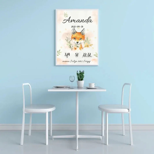 Personalizuota Mergaitės Gimimo Metrikų Iliustracija, plakatas su rėmeliu  Posteris(Plakatas) -  dovanokis.lt