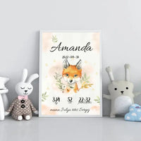 Personalizuota Mergaitės Gimimo Metrikų Iliustracija, plakatas su rėmeliu  Posteris(Plakatas) -  dovanokis.lt