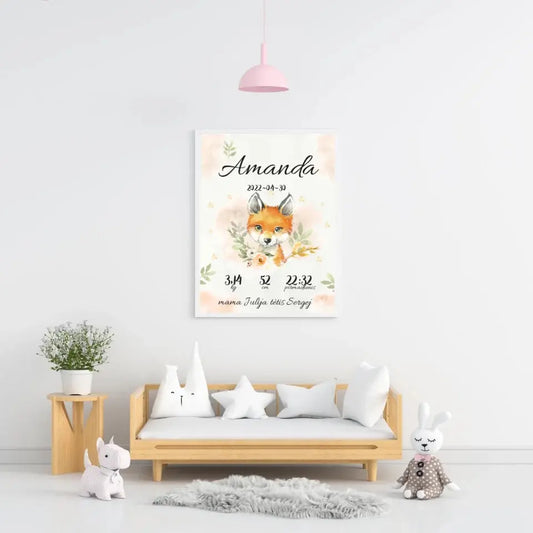 Personalizuota Mergaitės Gimimo Metrikų Iliustracija, plakatas su rėmeliu  Posteris(Plakatas) -  dovanokis.lt