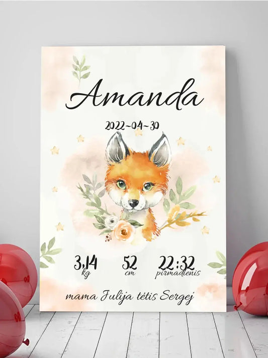 Personalizuota Mergaitės Gimimo Metrikų Iliustracija ant drobės  Drobe -  dovanokis.lt